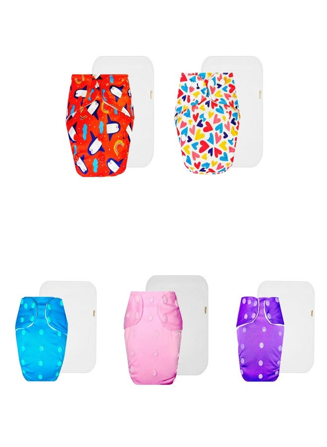 Dumbledo Premium Cloth Diaper with Cotton Insert (Pack of 5) | Hypoallergenic | Leakproof | Adjustable Snaps | Ideal for Toddlers | 3 Months - 3 Years | Unisex Baby - Image 1
