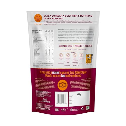 Yogabar Super Muesli, No Added or Hidden Sugar, Breakfast Muesli with Probiotics & Prebiotics, 82% Whole Grains+ Seeds+ Almonds, 400gm Each - Image 2