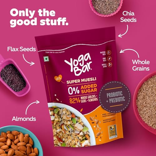 Yogabar Super Muesli, No Added or Hidden Sugar, Breakfast Muesli with Probiotics & Prebiotics, 82% Whole Grains+ Seeds+ Almonds, 400gm Each - Image 4