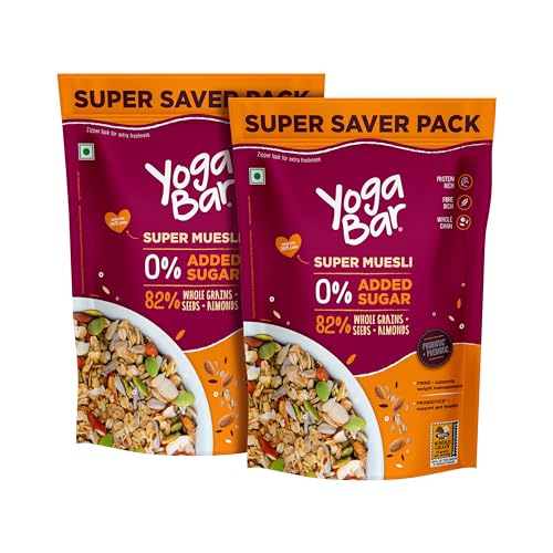 Yogabar Super Muesli, No Added or Hidden Sugar, Breakfast Muesli with Probiotics & Prebiotics, 82% Whole Grains+ Seeds+ Almonds, 400gm Each - Image 1