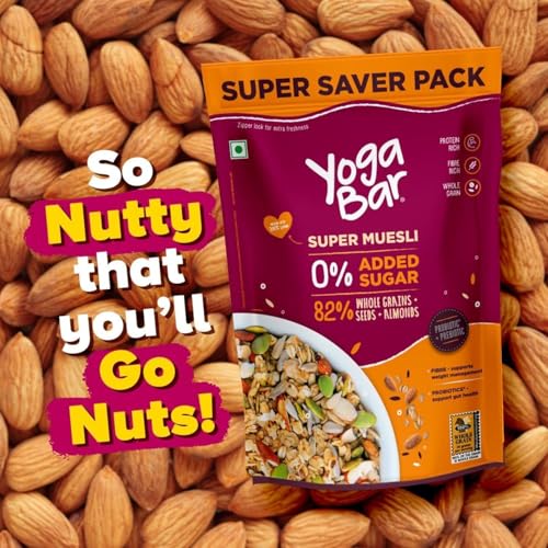Yogabar Super Muesli, No Added or Hidden Sugar, Breakfast Muesli with Probiotics & Prebiotics, 82% Whole Grains+ Seeds+ Almonds, 400gm Each - Image 3