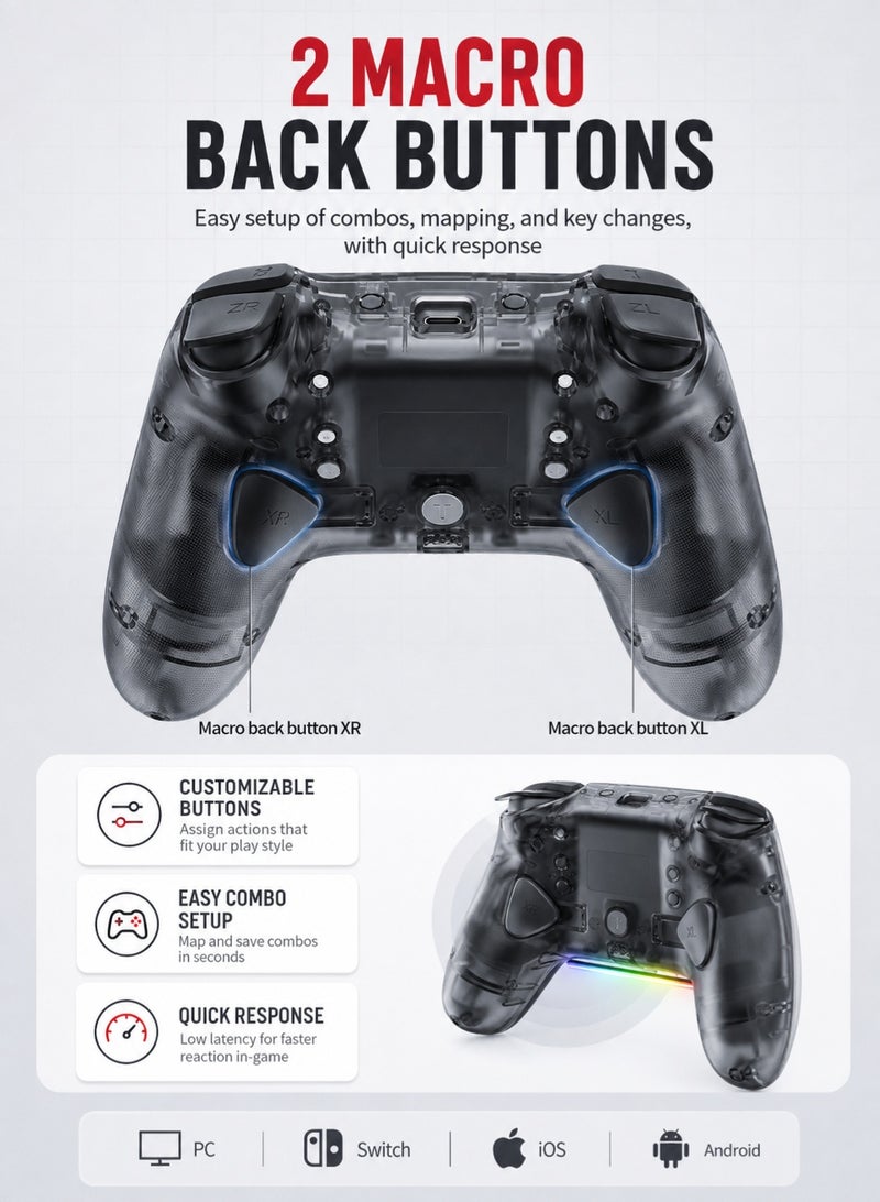 LinYuvo KS55 Wireless Gaming Controller, Hall Effect Sticks, RGB Charging Dock, Mechanical Buttons for Switch, Windows, iOS & Android - Image 5