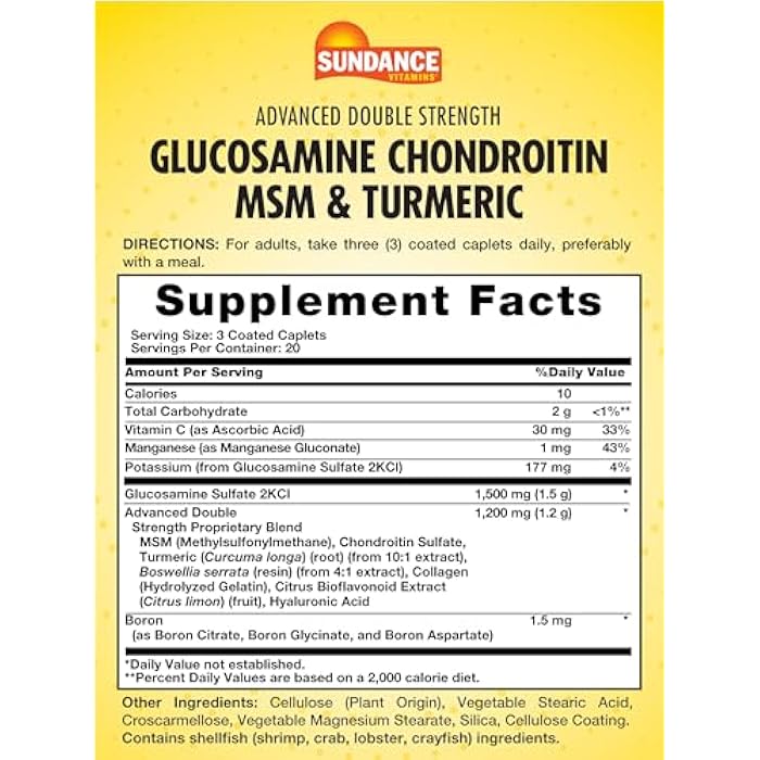 Sundance Glucosamine Chondroitin MSM and Turmeric | 60 Caplets | Double Strength | Non-GMO and Gluten Free Supplement - Image 2