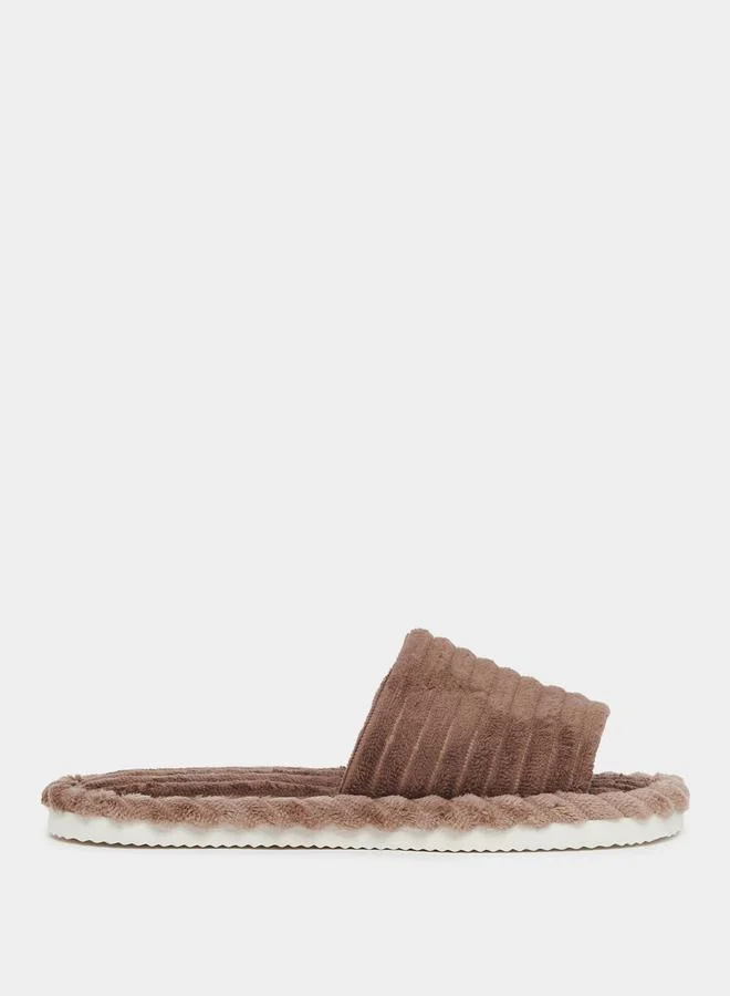 Styli Brown Plush Bedroom Slippers