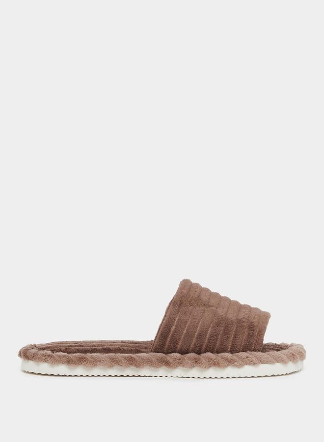 Styli Brown Plush Bedroom Slippers - Image 1