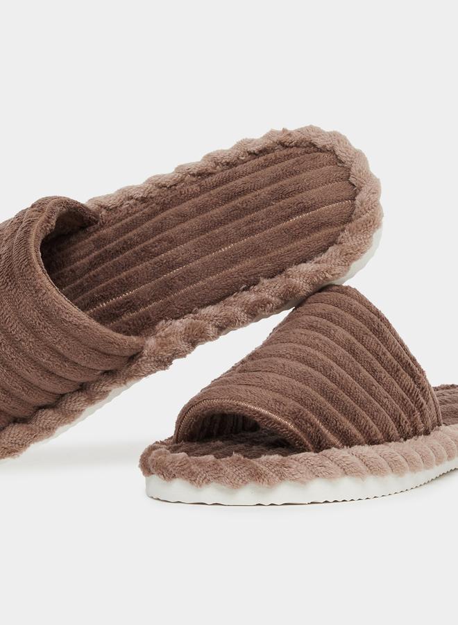 Styli Brown Plush Bedroom Slippers - Image 3