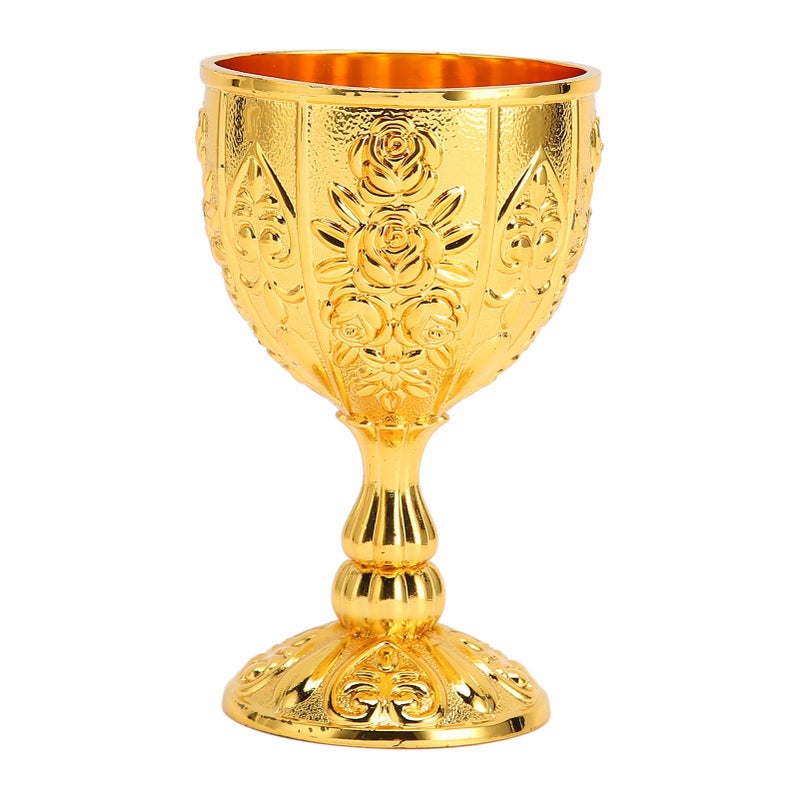 Metal Embossed Wine Cup Vintage Flower Pattern Exquisite Details Metal Wine Cup for Home Decoration Gifts Gold - Image 1