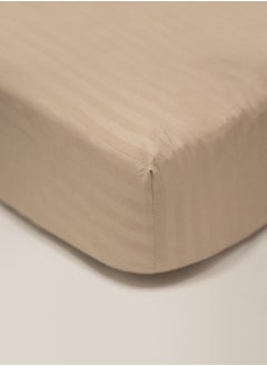 American Linen Single Striped Fitted Sheet with 1 Pillow Case 90 x 190 Cm Beige  - Image 2