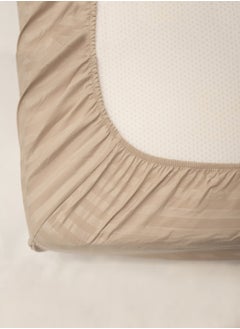 American Linen Single Striped Fitted Sheet with 1 Pillow Case 90 x 190 Cm Beige  - Image 3