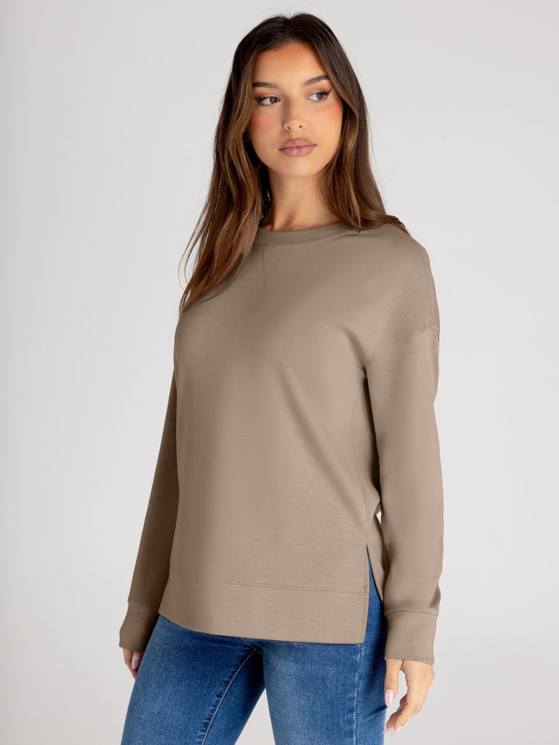 Glamaker Women's Fall Long Sleeve Crewneck Sweatshirt Air Essentials Soft Oversized Pullover Sweatshirts Coffee Gray S - Image 4