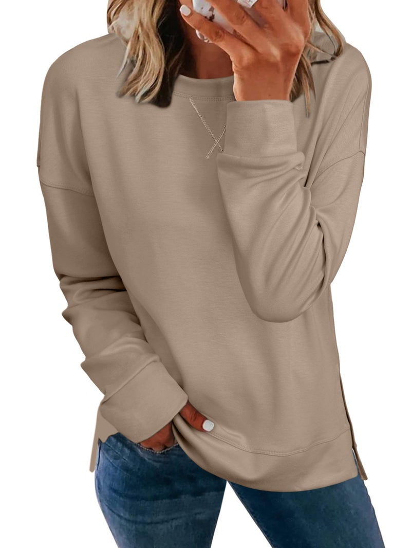 Glamaker Women's Fall Long Sleeve Crewneck Sweatshirt Air Essentials Soft Oversized Pullover Sweatshirts Coffee Gray S - Image 1