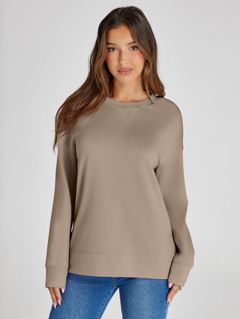 Glamaker Women's Fall Long Sleeve Crewneck Sweatshirt Air Essentials Soft Oversized Pullover Sweatshirts Coffee Gray S - Image 3