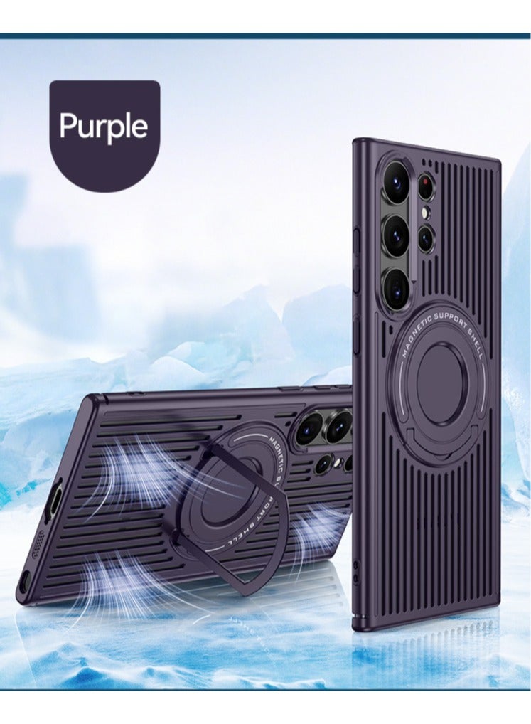 كولور فانس حافظة مغناطيسية فاخرة لهاتف سامسونج جالاكسي S23 الترا مع حامل للهاتف المحمول وغطاء صلب مخفي - أرجواني - Image 1