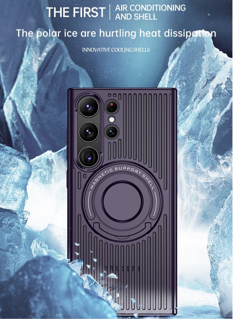 كولور فانس حافظة مغناطيسية فاخرة لهاتف سامسونج جالاكسي S23 الترا مع حامل للهاتف المحمول وغطاء صلب مخفي - أرجواني - Image 2