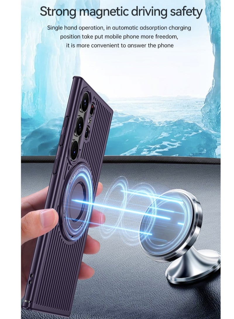 كولور فانس حافظة مغناطيسية فاخرة لهاتف سامسونج جالاكسي S23 الترا مع حامل للهاتف المحمول وغطاء صلب مخفي - أرجواني - Image 3