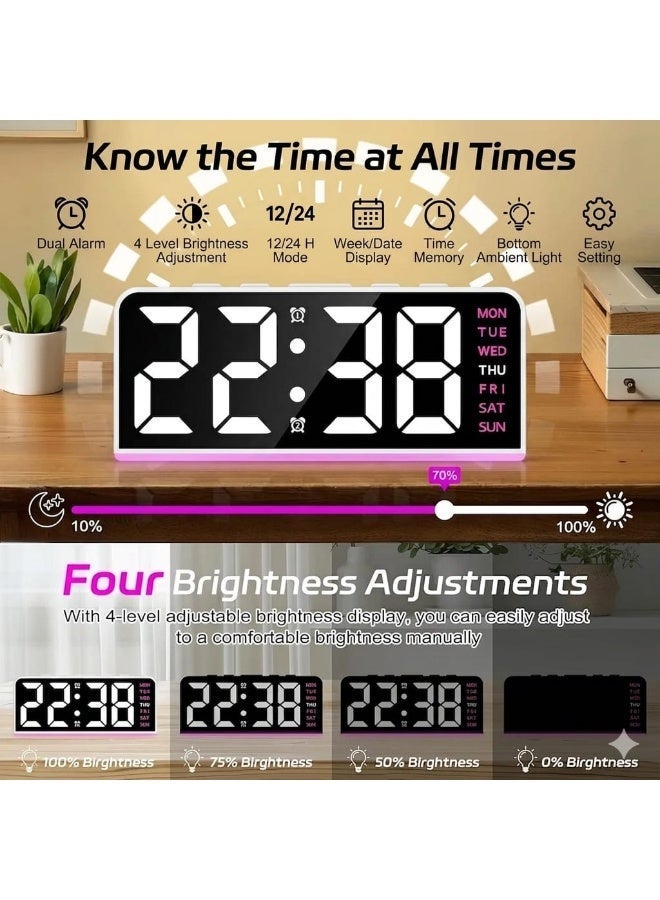LED digital alarm clock with backlight, displays time, date, and temperature, night light, snooze function, modern desktop design, battery memory, and automatic brightness sensor, electric powered (purple) - Image 4