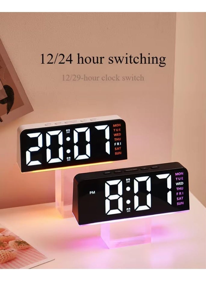 LED digital alarm clock with backlight, displays time, date, and temperature, night light, snooze function, modern desktop design, battery memory, and automatic brightness sensor, electric powered (purple) - Image 2