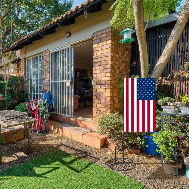 ESTTOP Garden Flag Stand base, Free standing Decorative Metal Scroll Flag Stand, 11 Inches Wide x 6 Inches High 1.4 lbs Solid Steel, Suit for Yard, Patio,Lawn, Deck, Sidewalk, Tailgate, Porch - Image 4