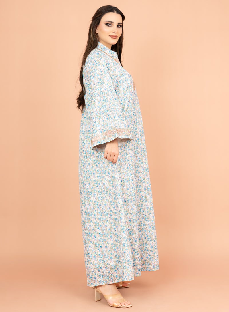 اكسا جلابية ياقة ماندراين مطرزة بنقش مطبوع - Image 3