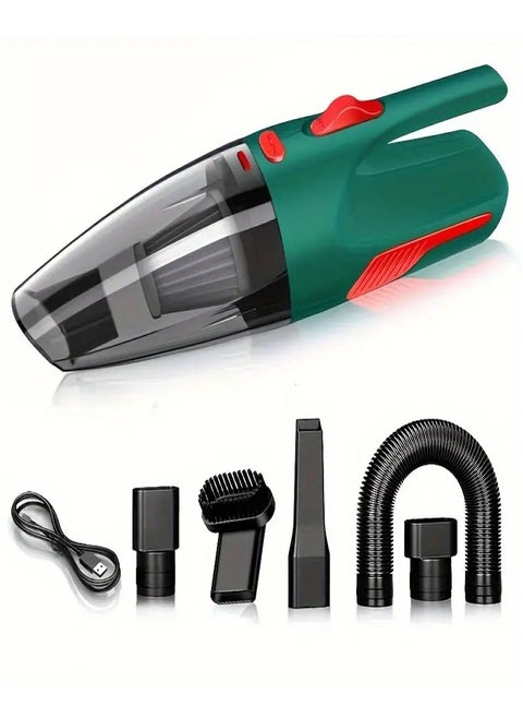 Cordless Handheld Vacuum Cleaner - High Suction Power, Dual Use for Car and Home, Rechargeable via USB with 2000mAh Lithium Battery, Cloth Filter, Green