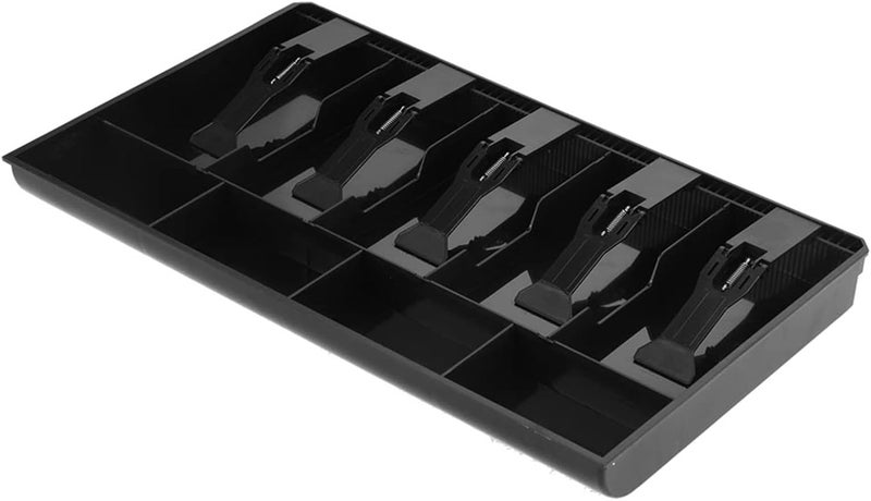 Cash Register Drawer Insert Tray, Plastic Money Box 5 Bills & 4Coins Tray Compartments Money Storage Box (Black) - Image 1