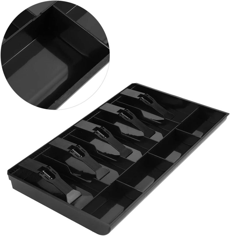 Cash Register Drawer Insert Tray, Plastic Money Box 5 Bills & 4Coins Tray Compartments Money Storage Box (Black) - Image 3