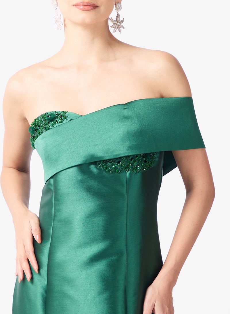Namshi x Off Shoulder Jewel Embellished Mermaid Gown - Image 4