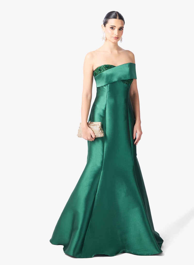 Namshi x Off Shoulder Jewel Embellished Mermaid Gown - Image 1