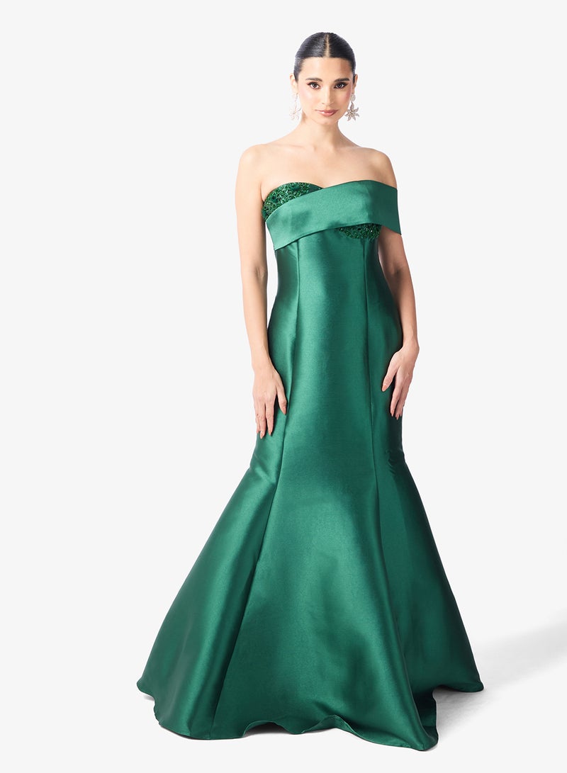 Namshi x Off Shoulder Jewel Embellished Mermaid Gown - Image 5