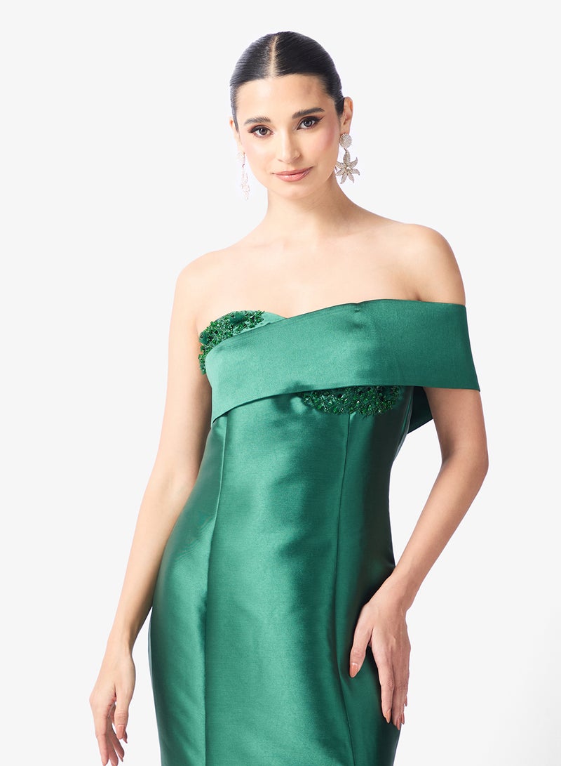 Namshi x Off Shoulder Jewel Embellished Mermaid Gown - Image 3