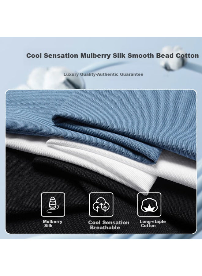 Montagut Polo Shirt Short Sleeve For Men, Summer High-End Collared Cool-Feeling Mulberry Silk Breathable T-Shirt Half Sleeve, Misty Blue, 3Xl/56 - Image 3