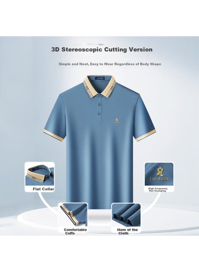 Montagut Polo Shirt Short Sleeve For Men, Summer High-End Collared Cool-Feeling Mulberry Silk Breathable T-Shirt Half Sleeve, Misty Blue, 3Xl/56 - Image 2