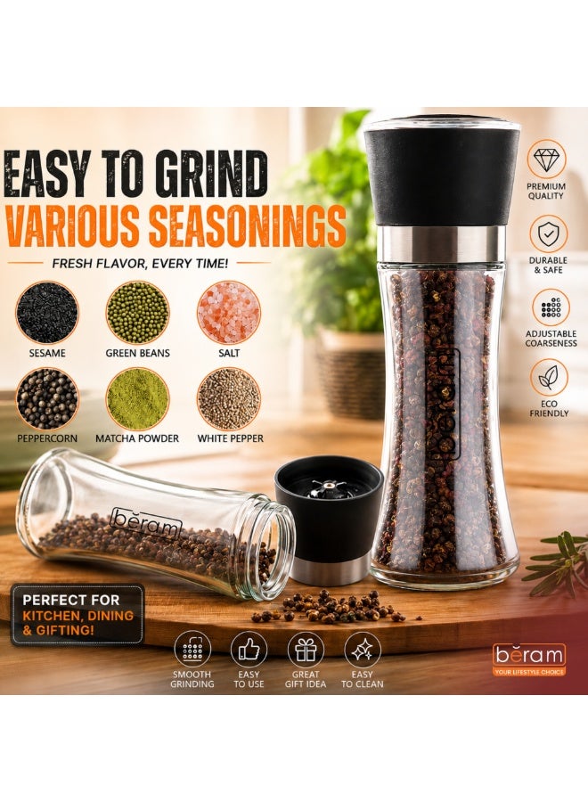 BERAM Salt and Pepper Grinder Set of 2, Manual Stainless Steel Salt & Pepper Mills with Adjustable Grinding Mechanism, Refillable Spice Grinder for Black Pepper, Sea Salt, Herbs & Seasoning for Kitchen & Dining - Image 4