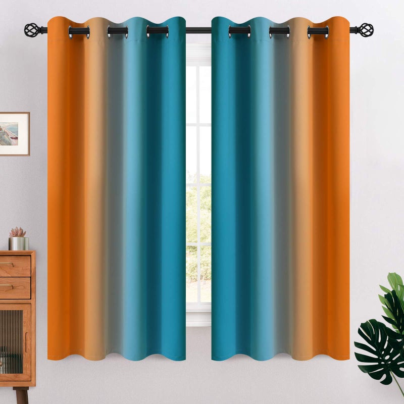 COSVIYA Grommet Ombre Room Darkening Curtains 63 inches Length for KidsGirls Bedroom Polyester Light Blocking Orange and Blue Gradient Window DrapesCurtains for Living Room2 Panels 52x63 inches