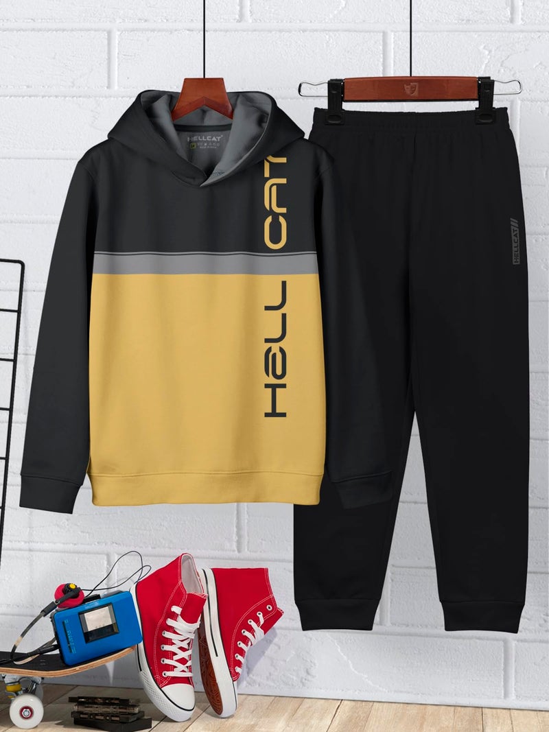 HELLCAT Printed Cotton Blend Full Sleeve Hoodie T-Shirt Jogger Trackpant Clothing Set for Boys Grey/Black 9-10 Years - Image 2