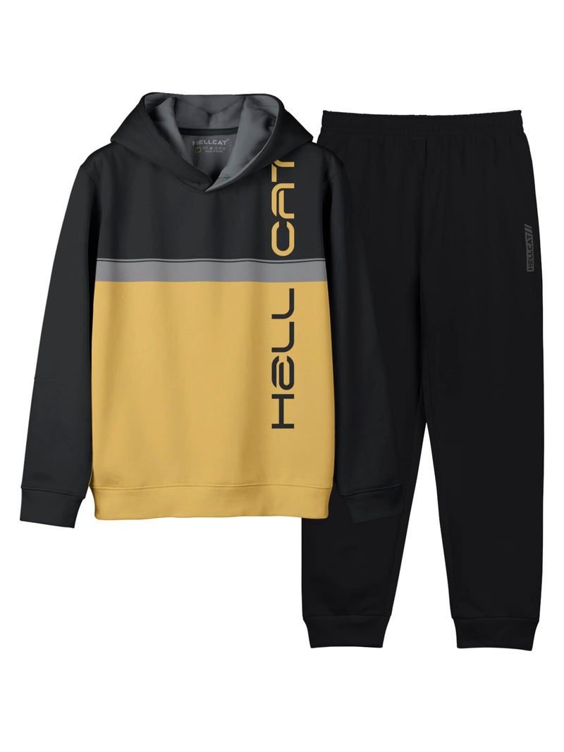 HELLCAT Printed Cotton Blend Full Sleeve Hoodie T-Shirt Jogger Trackpant Clothing Set for Boys Grey/Black 9-10 Years - Image 1