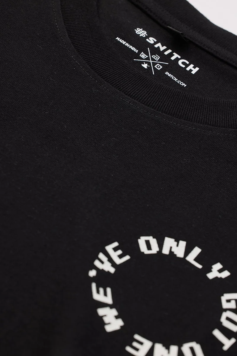 SNITCH Black Graphic Half Sleeve Slim Fit T-Shirt