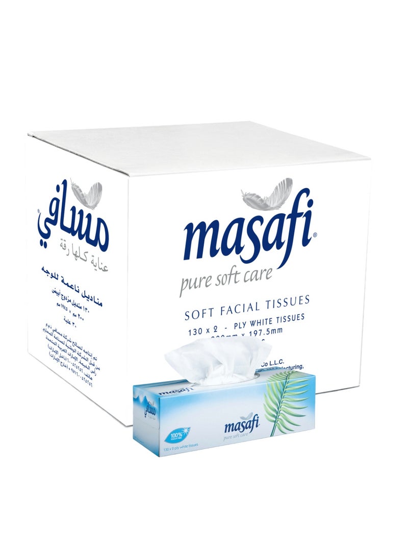 Masafi MASAFI WHOLESALE CARTON SET OF 6- 130 X 2 PLY WHITE FACIAL TISSUES  - Image 1