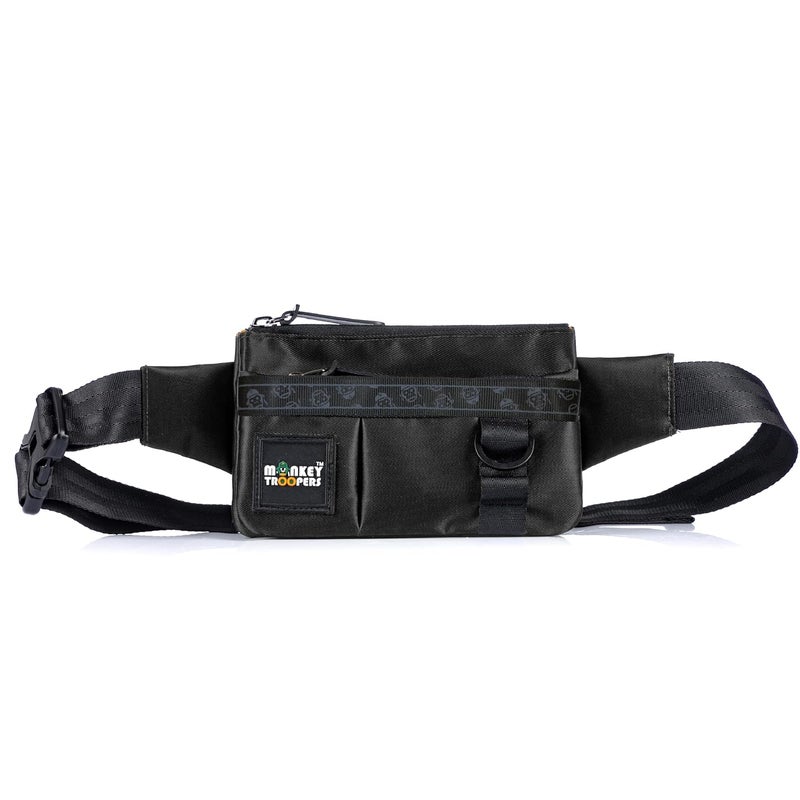 Monkey Troopers Pockit Waist Bag, Crossbody, Chest Bag for Men Women Girls Boys, Lightweight, Durable, Travel, Hikking, Casual, Dailyuse, Water Resistant (Black) - Image 1