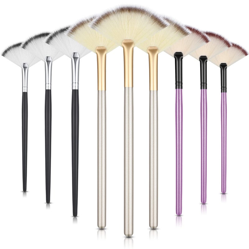 Maitys 9 Pieces Facial Fan Mask Brushes Soft Facial Applicator Brushes Tools for Peel Glycolic Makeup for Mud CreamChampagne Purple Black - Image 3
