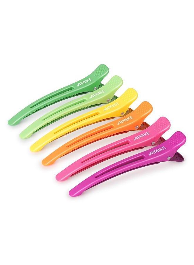 AIMIKE 6pcs Duck Billed Hair Clips with Silicone Band - No Crease Styling & Sectioning Clips, Salon Rainbow & Neon - Image 1