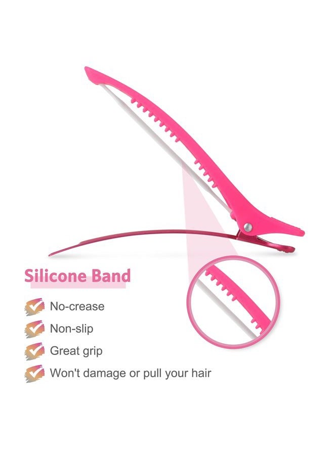 AIMIKE 6pcs Duck Billed Hair Clips with Silicone Band - No Crease Styling & Sectioning Clips, Salon Rainbow & Neon - Image 3