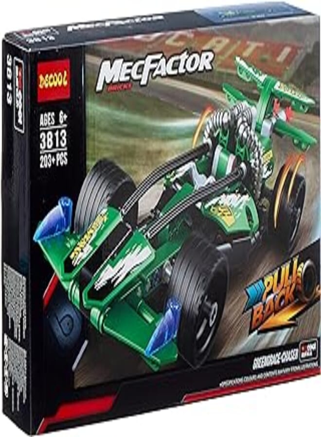 Decool 3813 pull back racing car: green-chaser-sywell mecfactor: seville technic