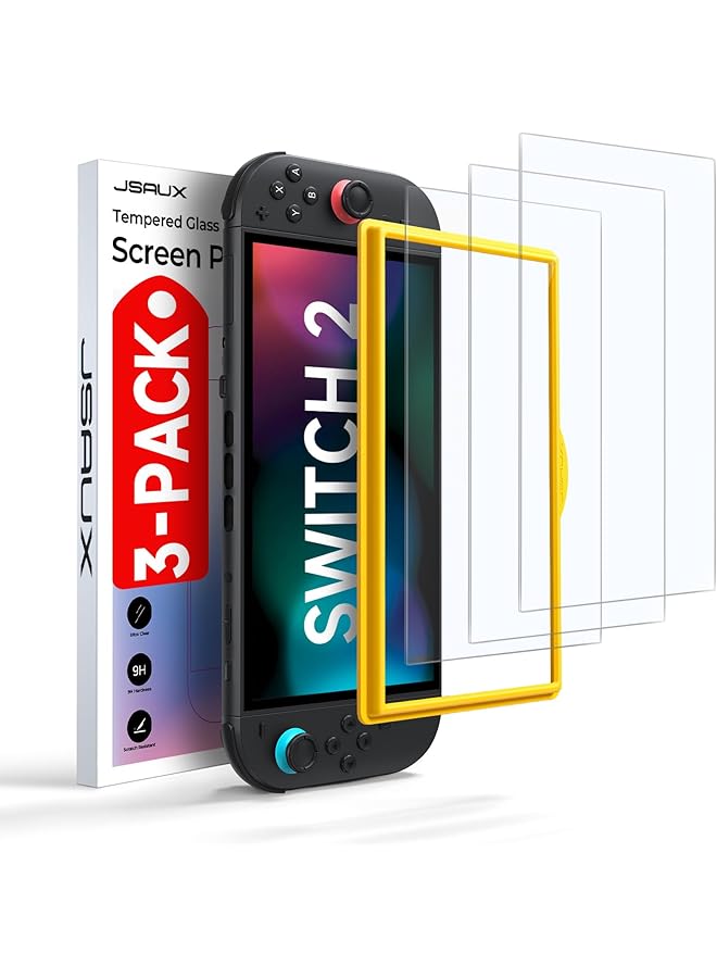 jsaux 3 Pack Screen Protector For Nintendo Switch 2 Ultra Hd Glass Protector 9H Hardness Easy To Install With Guiding Frame Scratch Resistant Tempered Glass - Image 1