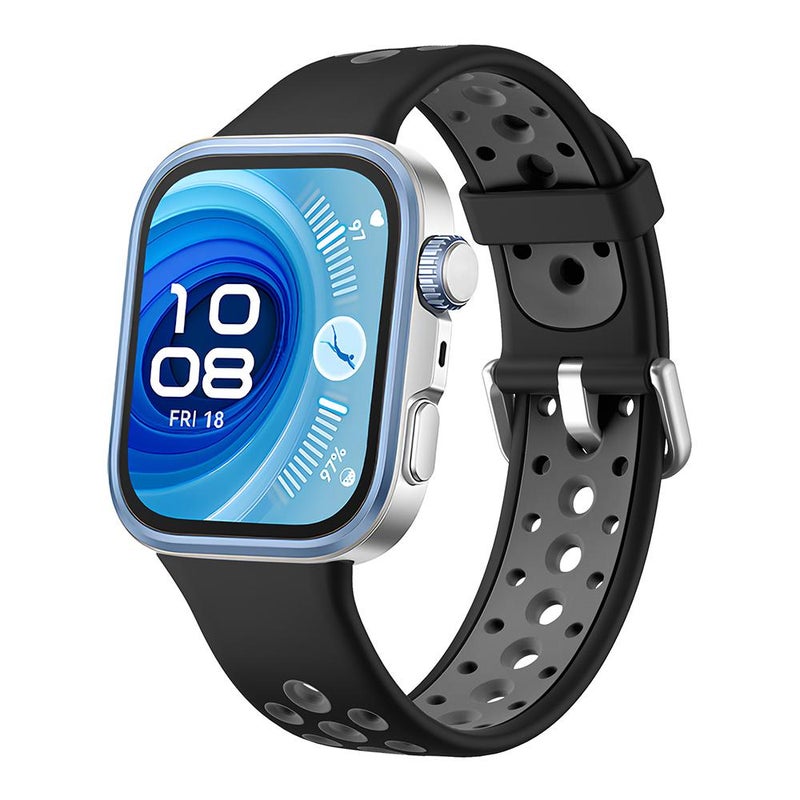 إيروريكس سوار ساعة هواوي واتش فيت 4 برو / فيت 4 / فيت 3 من السيليكون ذو فتحات دائرية بلونين (أسود ورمادي) - Image 1