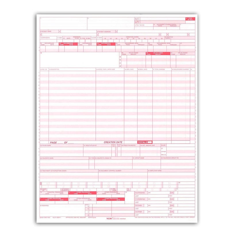 NextDayLabels - UB-04 (CMS 1450) Health Hospital Insurance Claim Form, Laser 8-1/2 x 11 100 Forms Per Pack