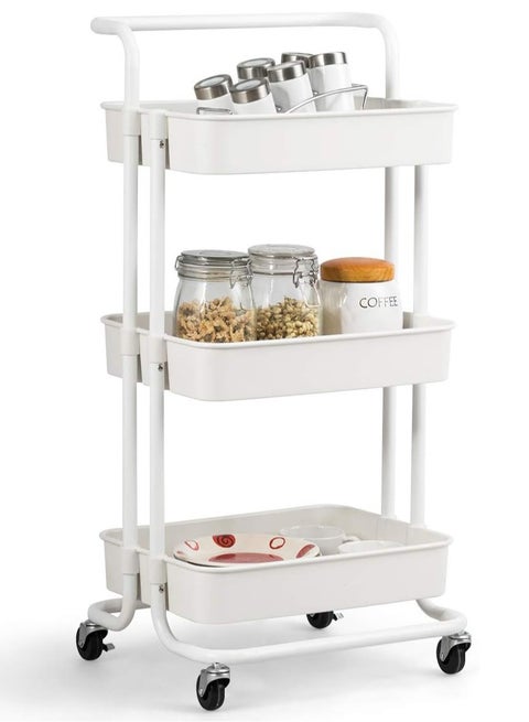 3 Layer Storage Trolley, With Armrests And Wheels Can Be Pushed Out, Multi Function Storage Rack White
