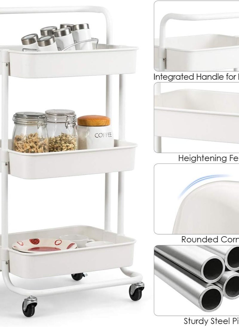 3 Layer Storage Trolley, With Armrests And Wheels Can Be Pushed Out, Multi Function Storage Rack White