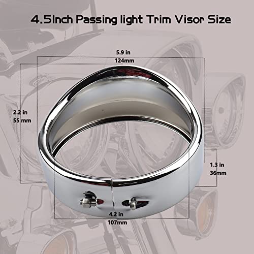 MotoParAcc 7 Inch Harley Chrome Visor Style Headlamp Trim Rings, 4.5 Inch Auxiliary Passing Lights for FLHR Road King 1994-2013, FLD 2012-2016, Touring 83-13, Trike2008-2013, FL Softail 1986-2017 - Image 5
