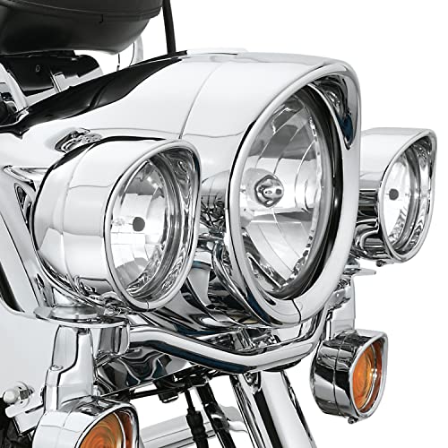 MotoParAcc 7 Inch Harley Chrome Visor Style Headlamp Trim Rings, 4.5 Inch Auxiliary Passing Lights for FLHR Road King 1994-2013, FLD 2012-2016, Touring 83-13, Trike2008-2013, FL Softail 1986-2017 - Image 2
